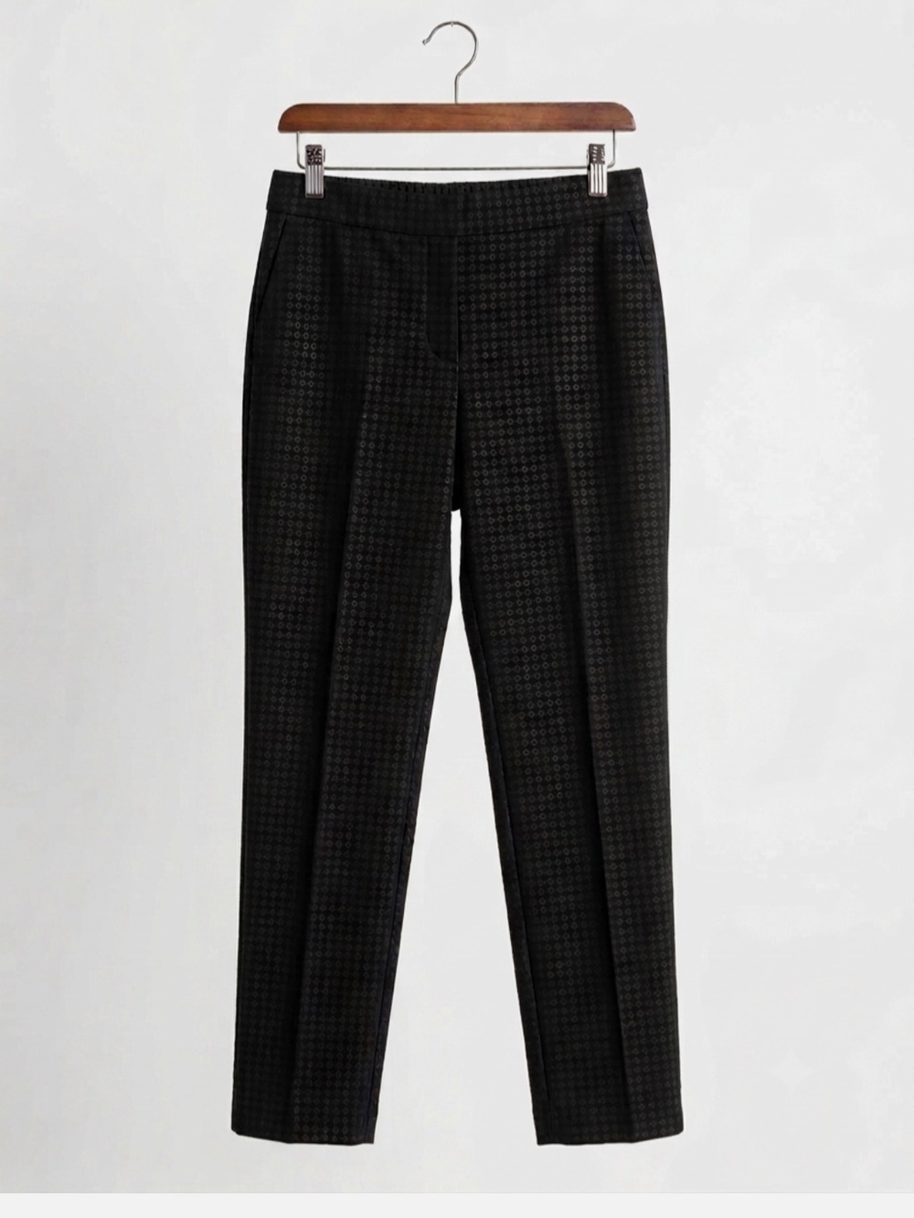 FitSight Black Geometric Print Slip-On Long Business Casual Trousers - Size 8